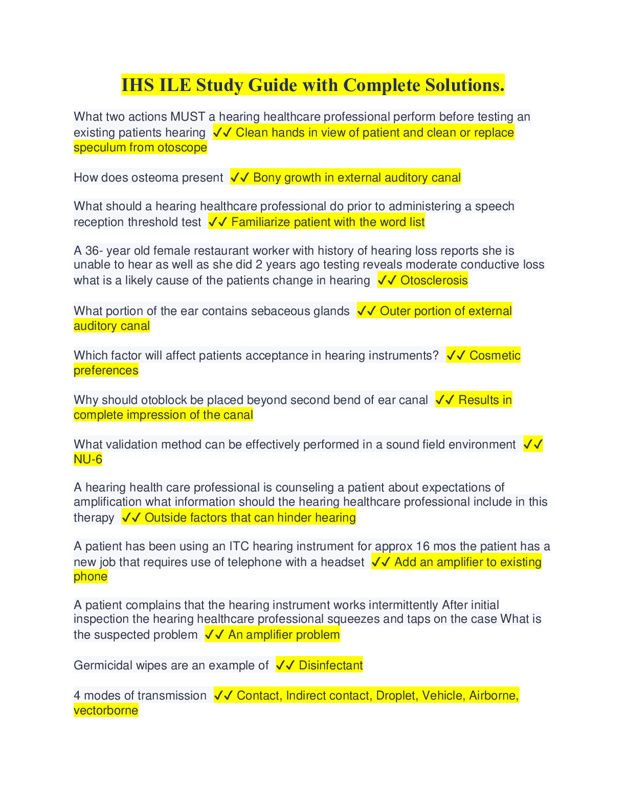 Preview image of IHS ILE Study Guide with Complete Solutions document